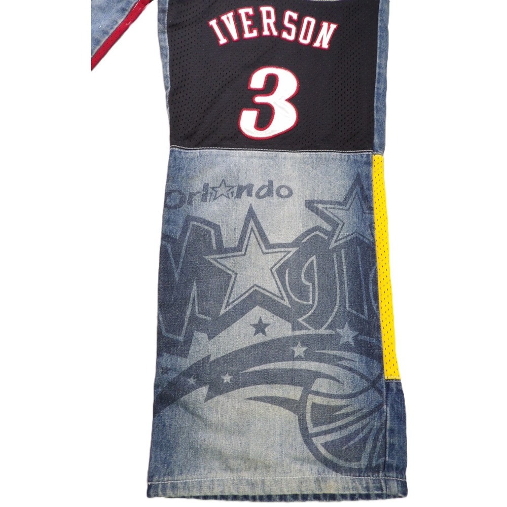 VTG UNK NBA All Star Men Jeans 38 Patchwork Jersey Bryant Iverson Baggy Denim - Picture 14 of 16